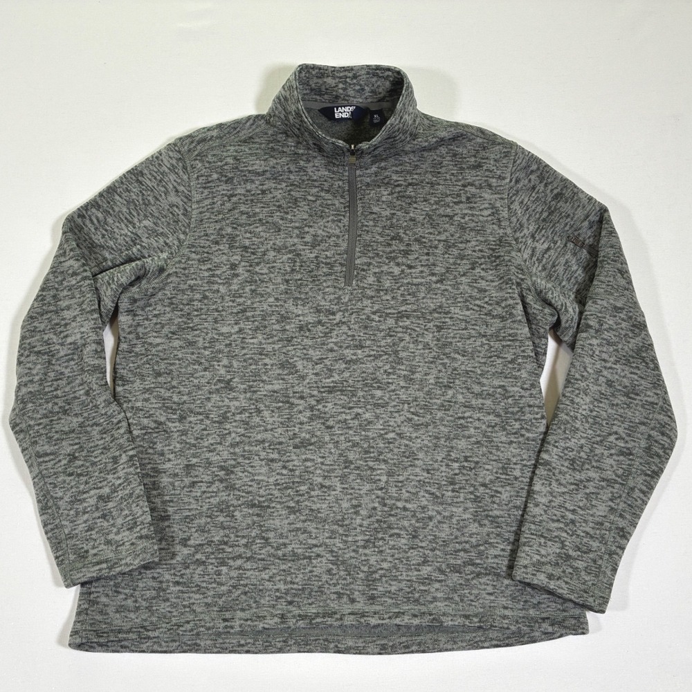 Lands End Mens XL Gray Heather Quarter Zip Fleece Pullover Sweater 519314